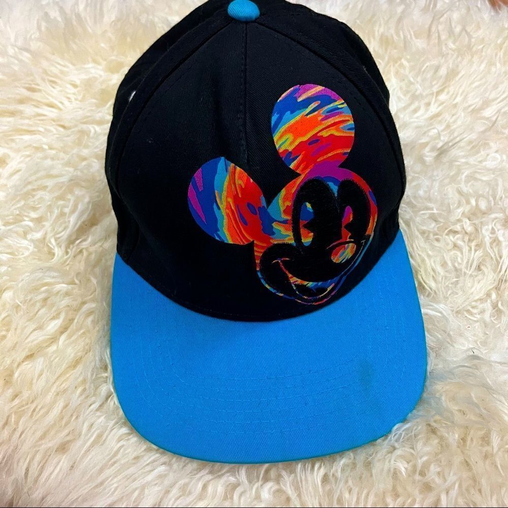 Disney Mickey Mouse Snap Back Hat Black Neon Tie Dye
